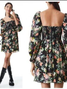 Alice + Olivia Cooper Smocked Floral Print Mini Dress 2